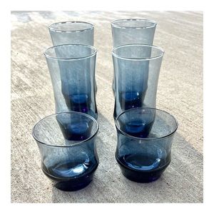 Set of 6 Vintage Libbey Apollo Dusky Blue Flat Tumbler Drinking Glasses Dif Size